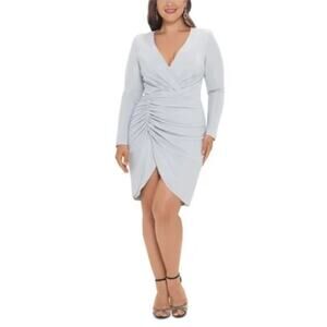 Betsy & Adam Long Sleeve Sparkly Mini Sheath Cocktail Dress Silver Size 22W